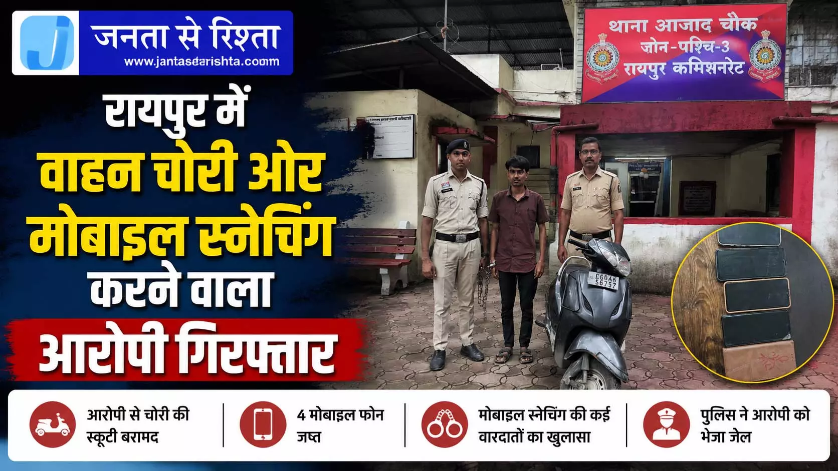रायपुर में वाहन चोरी और मोबाइल स्नेचिंग करने वाला आरोपी गिरफ्तार रायपुर में वाहन चोरी और मोबाइल स्नेचिंग करने वाला आरोपी गिरफ्तार