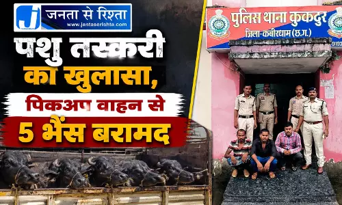 पशु तस्करी का खुलासा, पिकअप वाहन से 5 भैंस बरामद