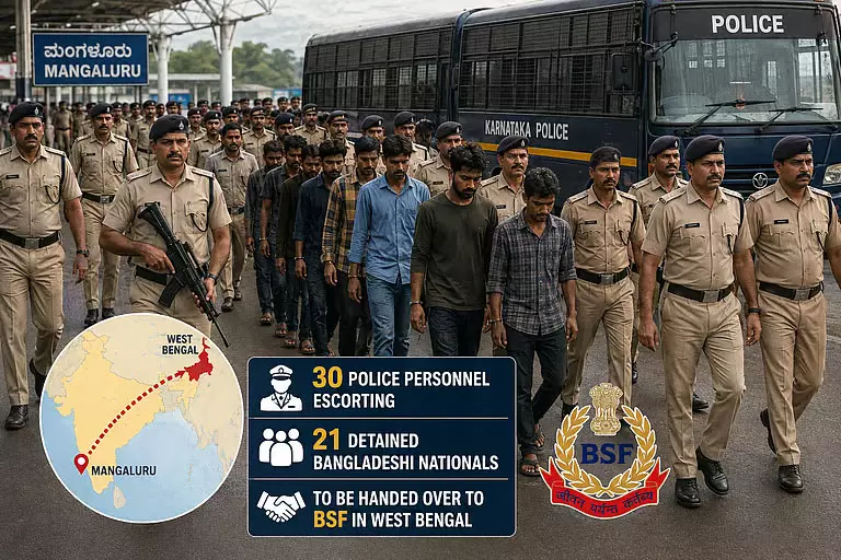 मंगलुरु से 21 बांग्लादेशी नागरिकों को पश्चिम बंगाल ले जाएगी 30 पुलिसकर्मियों की टीम मंगलुरु से 21 बांग्लादेशी नागरिकों को पश्चिम बंगाल ले जाएगी 30 पुलिसकर्मियों की टीम