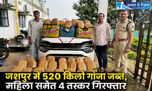 जशपुर में 520 किलो गांजा जब्त, महिला समेत 4 तस्कर गिरफ्तार जशपुर में 520 किलो गांजा जब्त, महिला समेत 4 तस्कर गिरफ्तार