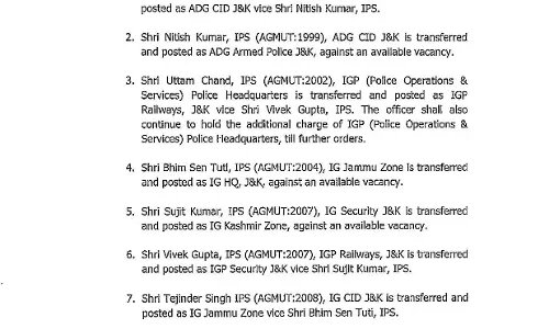 जम्मू कश्मीर में 14 पुलिस अधिकारियों के तबादले तत्काल प्रभाव से लागू जम्मू कश्मीर में 14 पुलिस अधिकारियों के तबादले तत्काल प्रभाव से लागू