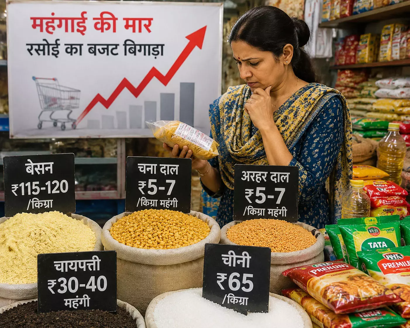 त्योहारों से पहले महंगाई की मार, बेसन-दाल से लेकर चायपत्ती और चीनी तक महंगी त्योहारों से पहले महंगाई की मार, बेसन-दाल से लेकर चायपत्ती और चीनी तक महंगी