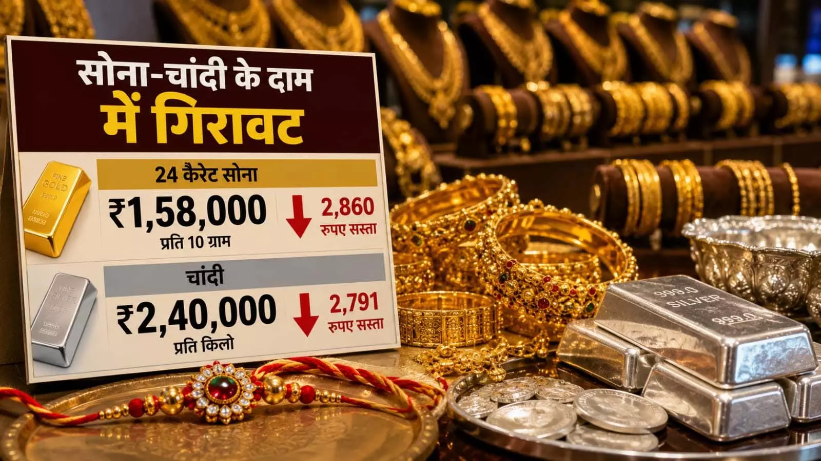 रक्षाबंधन से पहले गिरे सोने-चांदी के भाव, खरीदारी से पहले जानें कीमत रक्षाबंधन से पहले गिरे सोने-चांदी के भाव, खरीदारी से पहले जानें कीमत