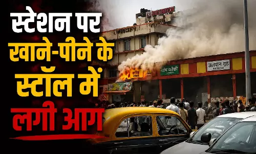 रेलवे स्टेशन पर खाने-पीने के स्टॉल में लगी आग, यात्रियों में मची अफरातफरी रेलवे स्टेशन पर खाने-पीने के स्टॉल में लगी आग, यात्रियों में मची अफरातफरी