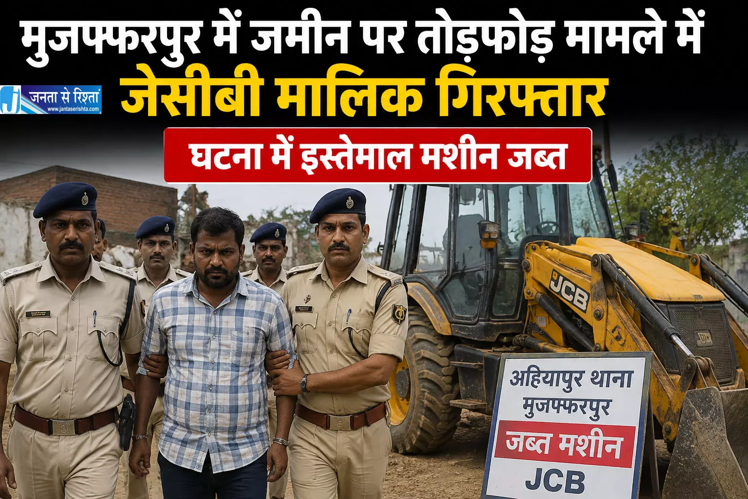 मुजफ्फरपुर में जमीन पर तोड़फोड़ मामले में जेसीबी मालिक गिरफ्तार घटना में इस्तेमाल मशीन जब्त मुजफ्फरपुर में जमीन पर तोड़फोड़ मामले में जेसीबी मालिक गिरफ्तार घटना में इस्तेमाल मशीन जब्त