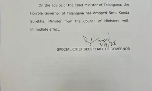 तेलंगाना सरकार का बड़ा फैसला कोंडा सुरेखा मंत्रिमंडल से बाहर तेलंगाना सरकार का बड़ा फैसला कोंडा सुरेखा मंत्रिमंडल से बाहर