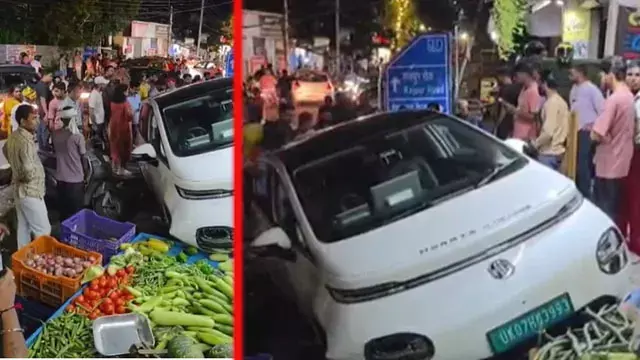 कई वाहनों को टक्कर मार मंडी में घुसी कार कई वाहनों को टक्कर मार मंडी में घुसी कार