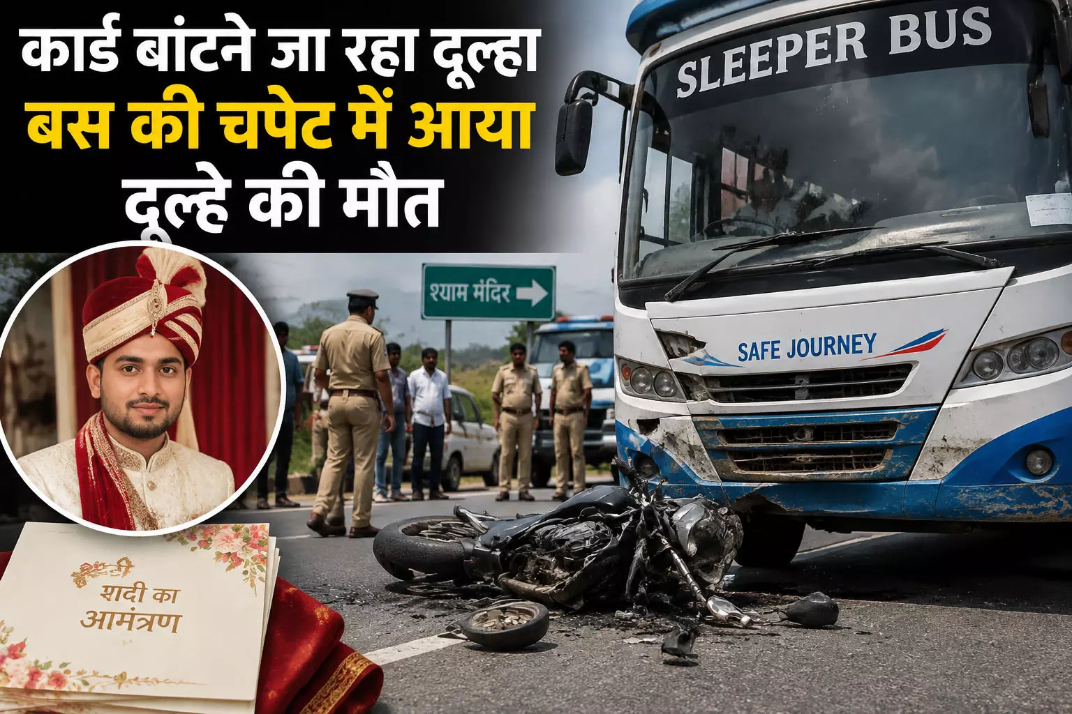 कार्ड बांटने जा रहा दूल्हा बस की चपेट में आया दूल्हा की मौत कार्ड बांटने जा रहा दूल्हा बस की चपेट में आया दूल्हा की मौत