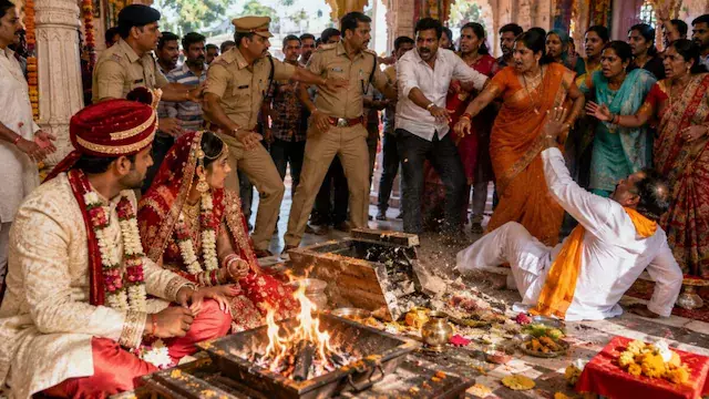 मंदिर में शादी के दौरान हंगामा, तीसरा फेरा लेते ही पहुंचा युवती का परिवार