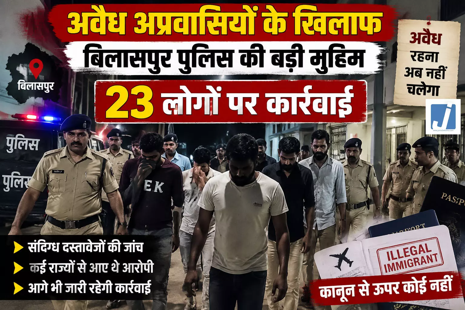 अवैध बांग्लादेशी घुसपैठ पर बिलासपुर पुलिस सख्त, 23 संदिग्धो को भेजा डिटेंशन सेंटर अवैध बांग्लादेशी घुसपैठ पर बिलासपुर पुलिस सख्त, 23 संदिग्धो को भेजा डिटेंशन सेंटर