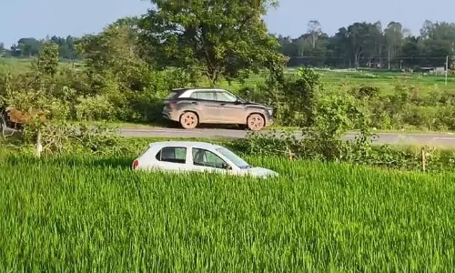 तेज रफ्तार कार का कहर, बच्चों को टक्कर मार खेत में घुसी गाड़ी