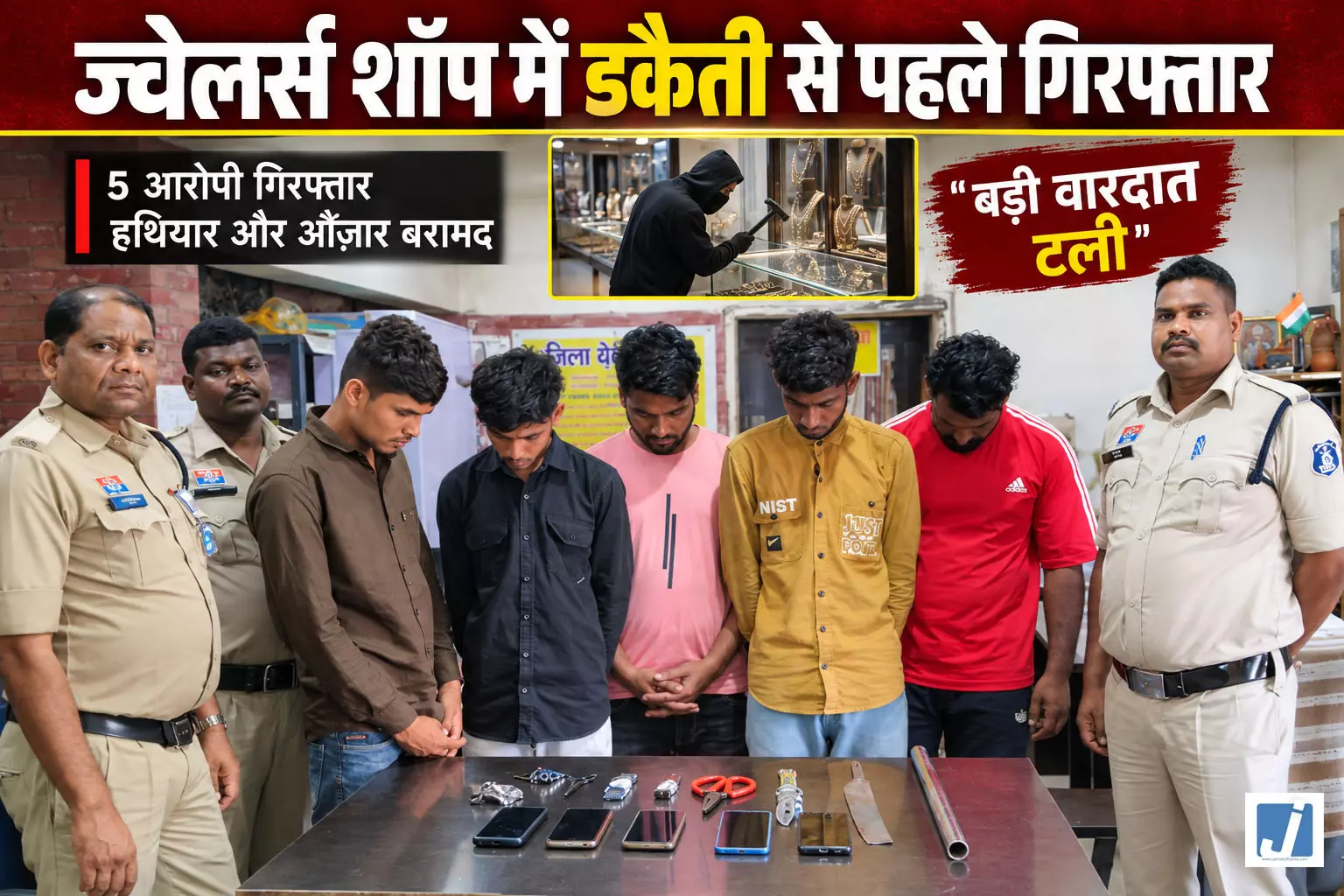 RAIPUR BREAKING: ज्वेलरी शॉप में डकैती से पहले पुलिस का धावा, 5 आरोपी गिरफ्तार RAIPUR BREAKING: ज्वेलरी शॉप में डकैती से पहले पुलिस का धावा, 5 आरोपी गिरफ्तार