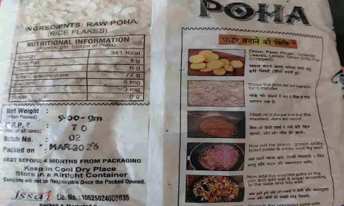 खाद्य सुरक्षा पर कार्रवाई, असुरक्षित पाए गए सांवेरिया पोहा के बैच की बिक्री पर रोक खाद्य सुरक्षा पर कार्रवाई, असुरक्षित पाए गए सांवेरिया पोहा के बैच की बिक्री पर रोक