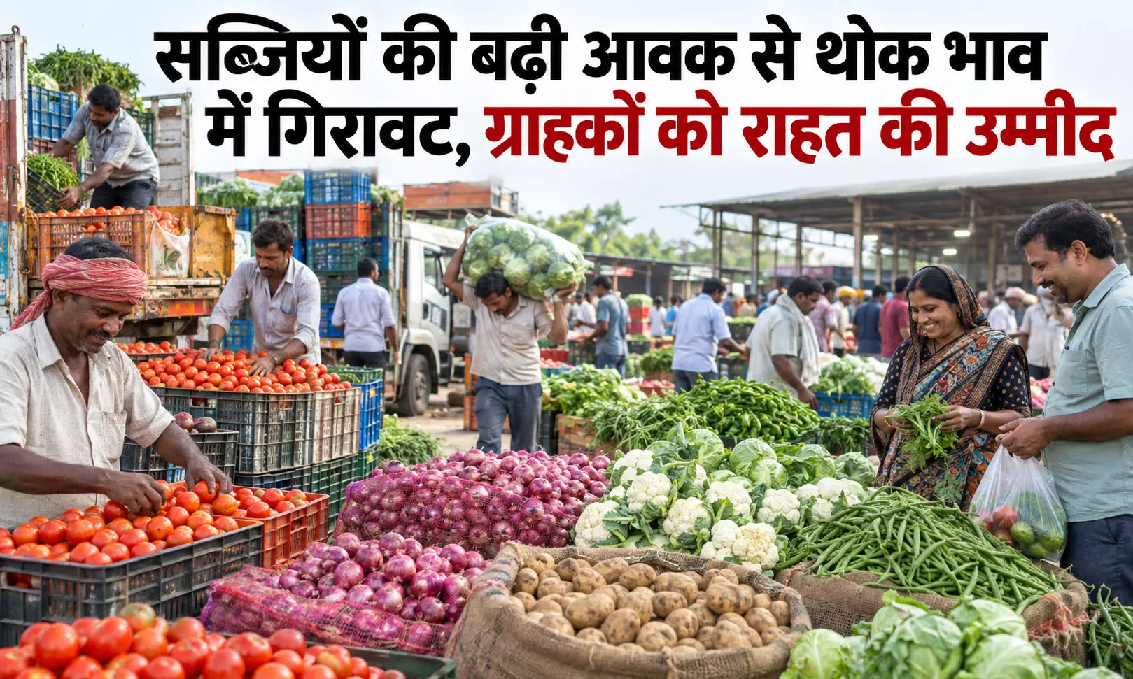 सब्जियों की बढ़ी आवक से थोक भाव में गिरावट, ग्राहकों को राहत की उम्मीद सब्जियों की बढ़ी आवक से थोक भाव में गिरावट, ग्राहकों को राहत की उम्मीद