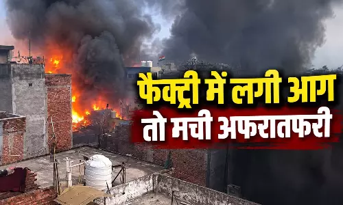फैक्ट्री में भीषण आग: घबराकर बगल की इमारत से कूदे लोग, सामने आया मंजर
