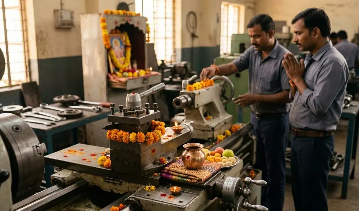 विश्वकर्मा पूजा पर मशीनों पर क्यों बनाते हैं स्वस्तिक जानें महत्व