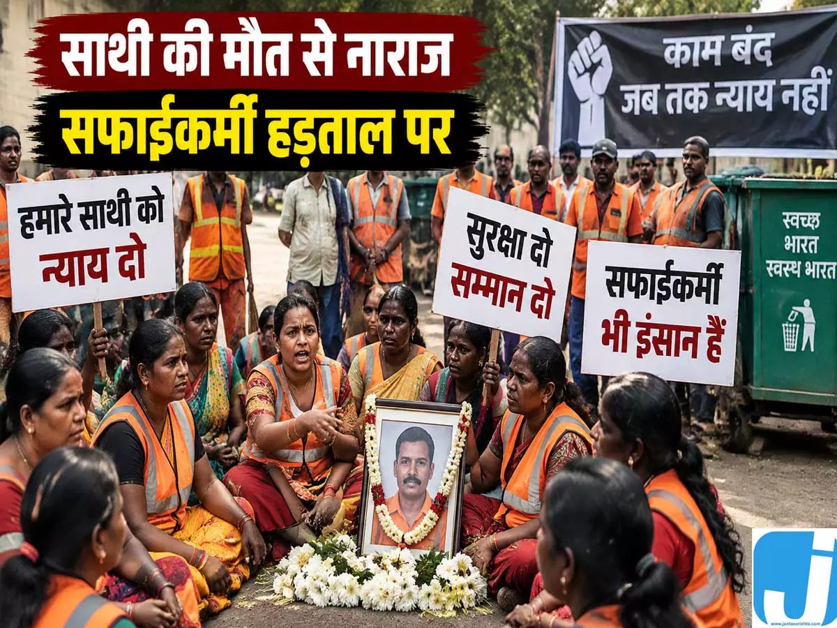 साथी की मौत के बाद सफाईकर्मियों का प्रदर्शन काम बंद कर जताया विरोध साथी की मौत के बाद सफाईकर्मियों का प्रदर्शन काम बंद कर जताया विरोध