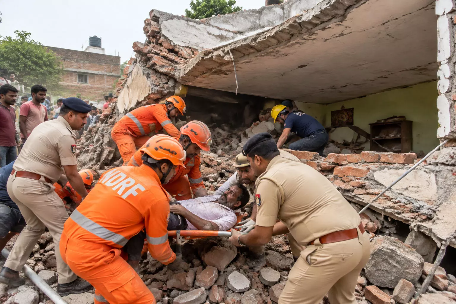 छत गिरने से चार घायल, रेस्क्यू जारी छत गिरने से चार घायल, रेस्क्यू जारी
