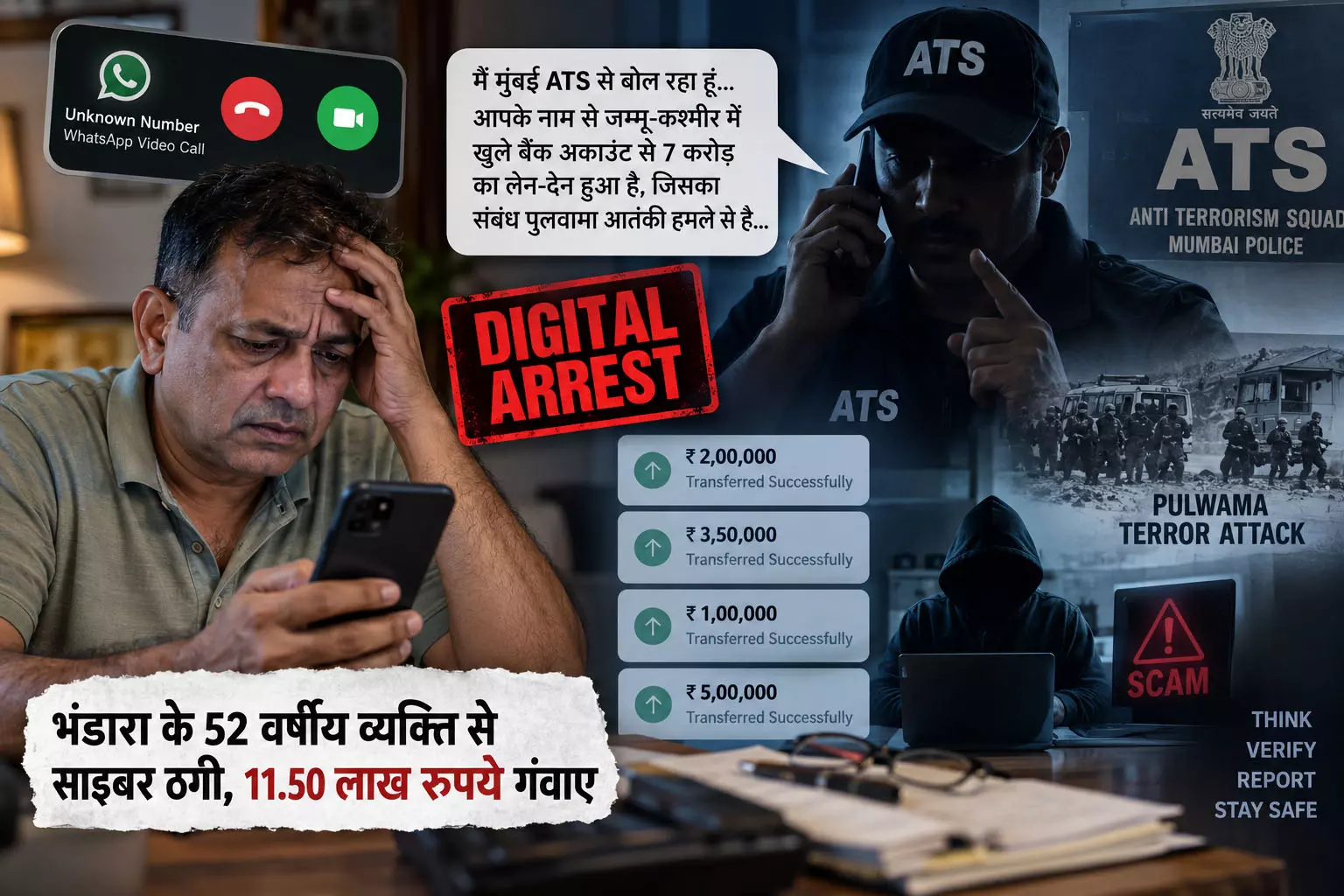 ATS अफसर बनकर 52 वर्षीय व्यक्ति को किया ‘डिजिटल अरेस्ट’, 11.50 लाख ठगे ATS अफसर बनकर 52 वर्षीय व्यक्ति को किया ‘डिजिटल अरेस्ट’, 11.50 लाख ठगे