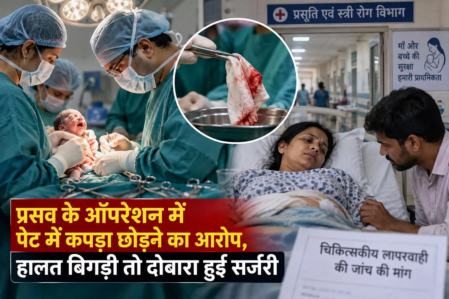 प्रसव के ऑपरेशन में पेट में कपड़ा छोड़ने का आरोप, हालत बिगड़ी तो दोबारा हुई सर्जरी प्रसव के ऑपरेशन में पेट में कपड़ा छोड़ने का आरोप, हालत बिगड़ी तो दोबारा हुई सर्जरी