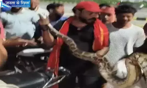 कैथी टोल प्लाजा के पास पेड़ पर मिला नौ फुट लंबा अजगर, वन विभाग ने किया सुरक्षित रेस्क्यू कैथी टोल प्लाजा के पास पेड़ पर मिला नौ फुट लंबा अजगर, वन विभाग ने किया सुरक्षित रेस्क्यू