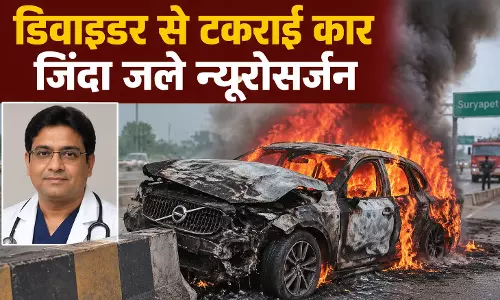 डिवाइडर से टकराई कार जिंदा जले न्यूरोसर्जन डिवाइडर से टकराई कार जिंदा जले न्यूरोसर्जन