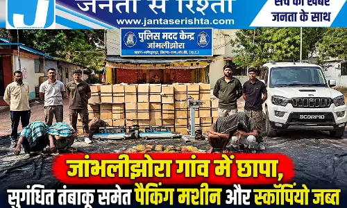 जांभलीझोरा गांव में छापा, सुगंधित तंबाकू समेत पैकिंग मशीन और स्कॉर्पियो जब्त जांभलीझोरा गांव में छापा, सुगंधित तंबाकू समेत पैकिंग मशीन और स्कॉर्पियो जब्त