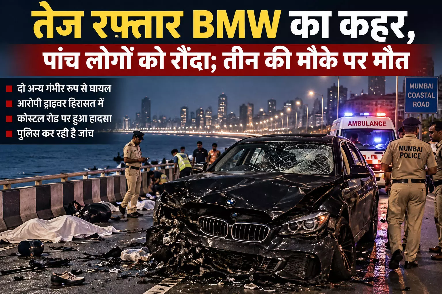 तेज रफ्तार BMW का कहर, पांच लोगों को रौंदा; तीन की मौके पर मौत तेज रफ्तार BMW का कहर, पांच लोगों को रौंदा; तीन की मौके पर मौत