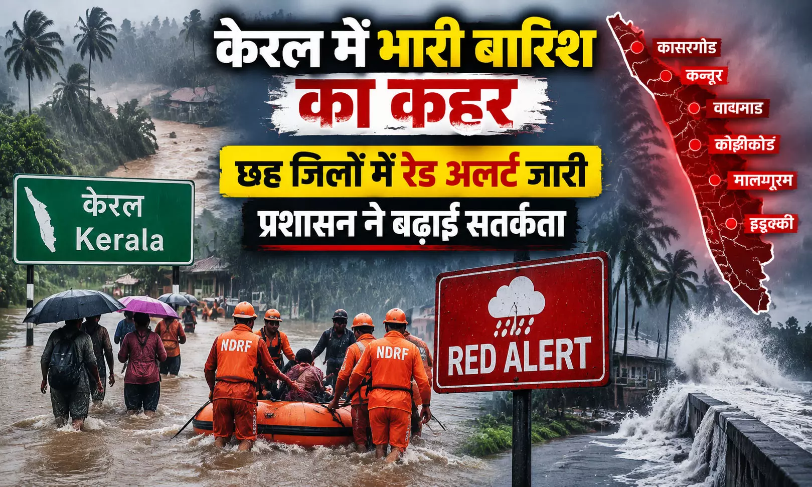 केरल में भारी बारिश का कहर, छह जिलों में रेड अलर्ट जारी; प्रशासन ने बढ़ाई सतर्कता केरल में भारी बारिश का कहर, छह जिलों में रेड अलर्ट जारी; प्रशासन ने बढ़ाई सतर्कता