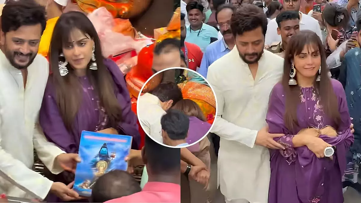 लालबागचा राजा के दर्शन के लिए पहुंचे रितेश और जेनेलिया देशमुख, भीड़ के बीच नंगे पैर पहुंचे पंडाल लालबागचा राजा के दर्शन के लिए पहुंचे रितेश और जेनेलिया देशमुख, भीड़ के बीच नंगे पैर पहुंचे पंडाल