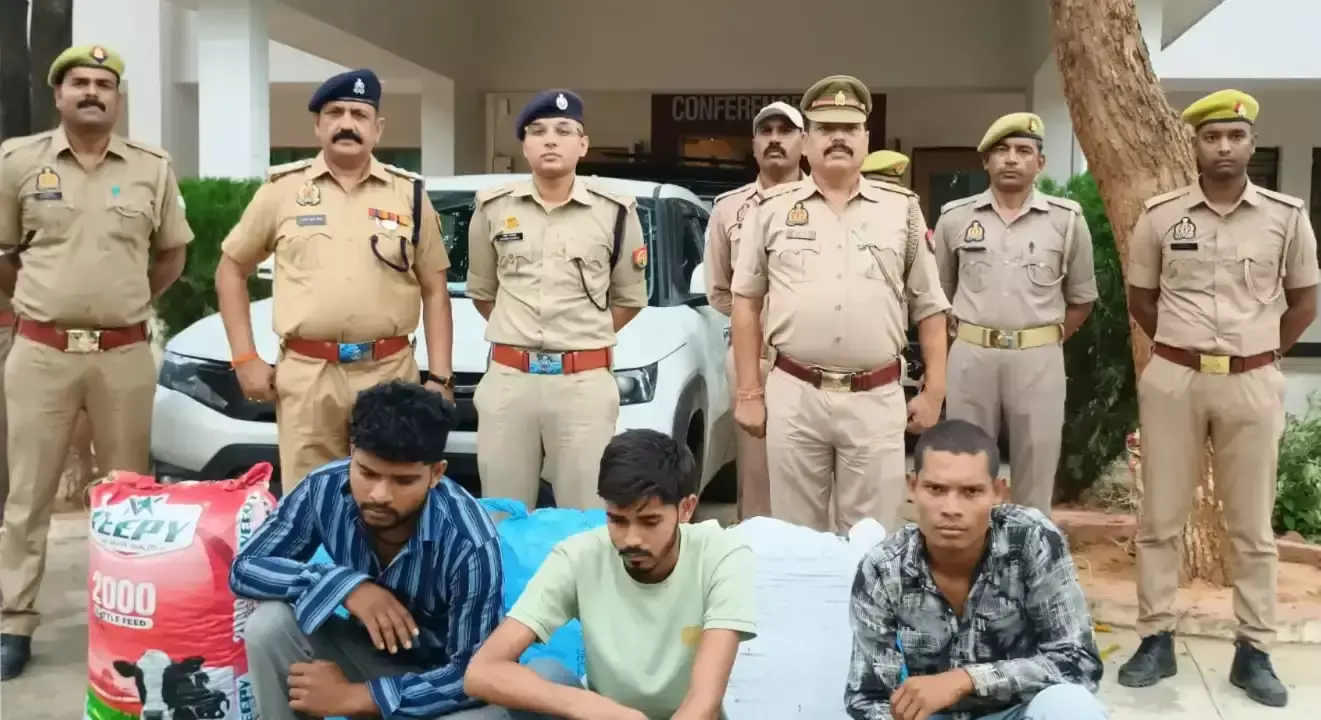 सोनभद्र पुलिस ने कार से गांजा बरामद कर तीन को पकड़ा सोनभद्र पुलिस ने कार से गांजा बरामद कर तीन को पकड़ा