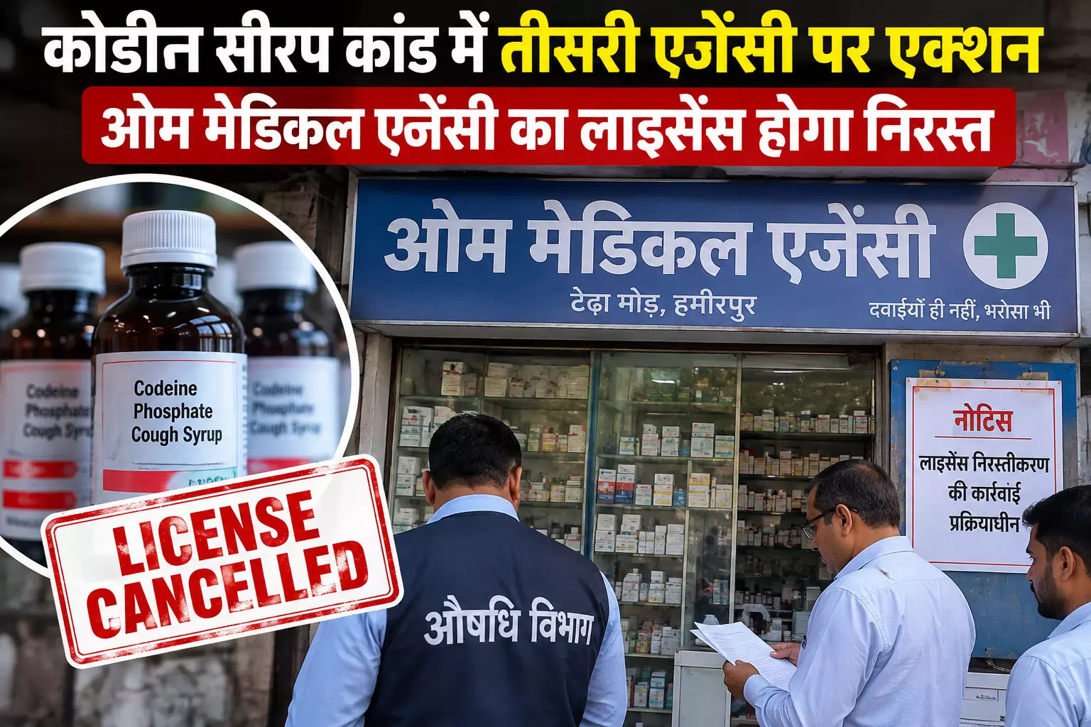 कोडीन सीरप कांड में तीसरी एजेंसी पर एक्शन ओम मेडिकल एजेंसी का लाइसेंस होगा निरस्त कोडीन सीरप कांड में तीसरी एजेंसी पर एक्शन ओम मेडिकल एजेंसी का लाइसेंस होगा निरस्त
