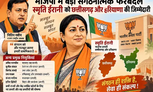 भाजपा में बड़ा संगठनात्मक फेरबदल स्मृति ईरानी को छत्तीसगढ़ और हरियाणा की जिम्मेदारी