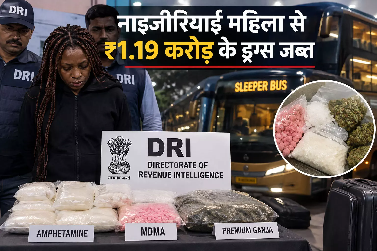 नाइजीरियाई महिला से ₹1.19 करोड़ के ड्रग्स जब्त नाइजीरियाई महिला से ₹1.19 करोड़ के ड्रग्स जब्त