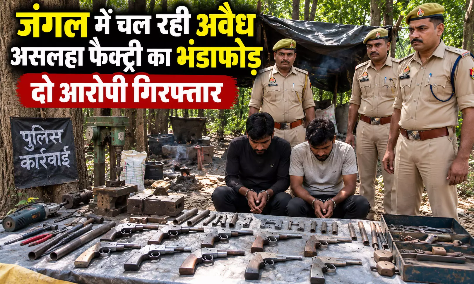 जंगल में चल रही अवैध असलहा फैक्ट्री का भंडाफोड़, 16 तमंचों के साथ दो आरोपी गिरफ्तार जंगल में चल रही अवैध असलहा फैक्ट्री का भंडाफोड़, 16 तमंचों के साथ दो आरोपी गिरफ्तार
