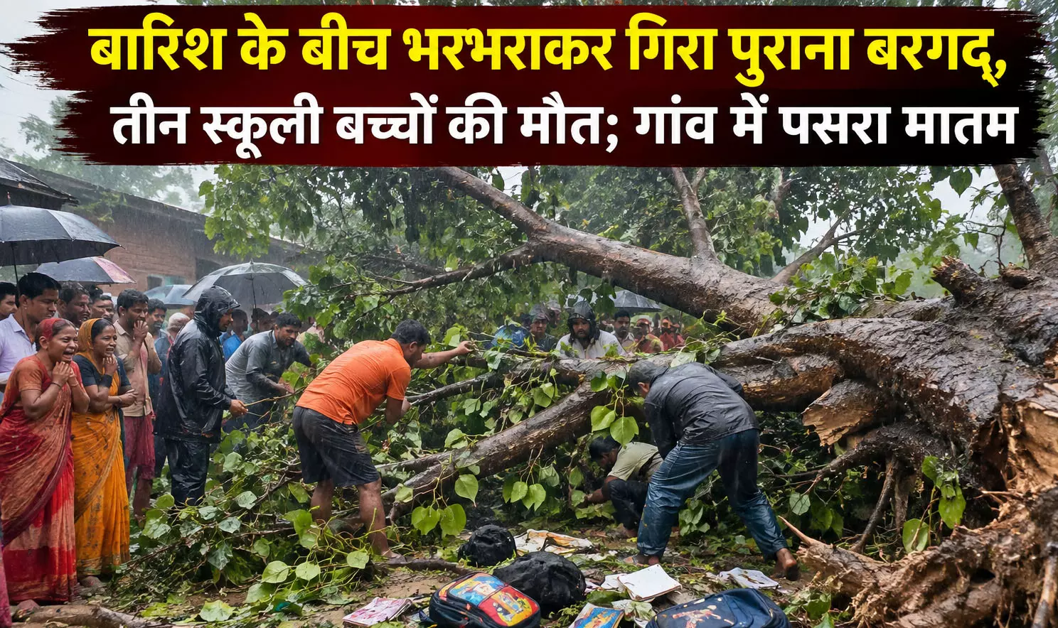 बारिश के बीच भरभराकर गिरा पुराना बरगद, तीन स्कूली बच्चों की मौत; गांव में पसरा मातम बारिश के बीच भरभराकर गिरा पुराना बरगद, तीन स्कूली बच्चों की मौत; गांव में पसरा मातम