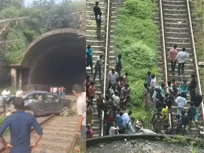 रेलवे ट्रैक पर गिरी तेज रफ्तार कार, युवक घायल