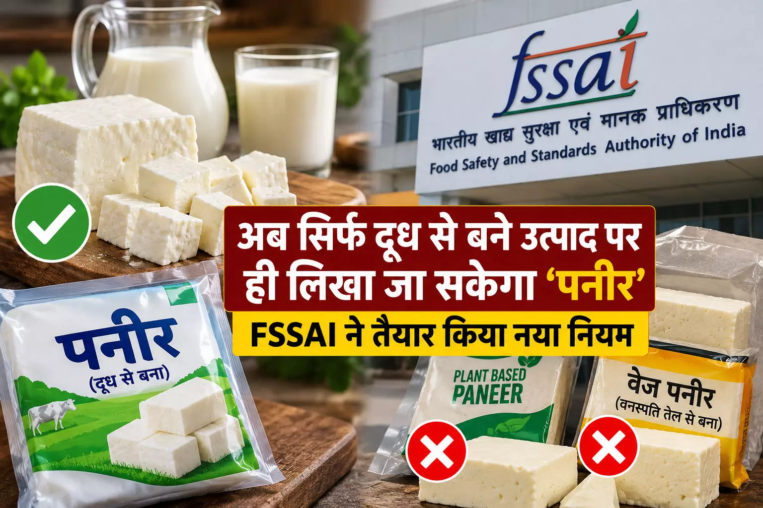 अब सिर्फ दूध से बने उत्पाद पर ही लिखा जा सकेगा ‘पनीर’, FSSAI ने तैयार किया नया नियम अब सिर्फ दूध से बने उत्पाद पर ही लिखा जा सकेगा ‘पनीर’, FSSAI ने तैयार किया नया नियम