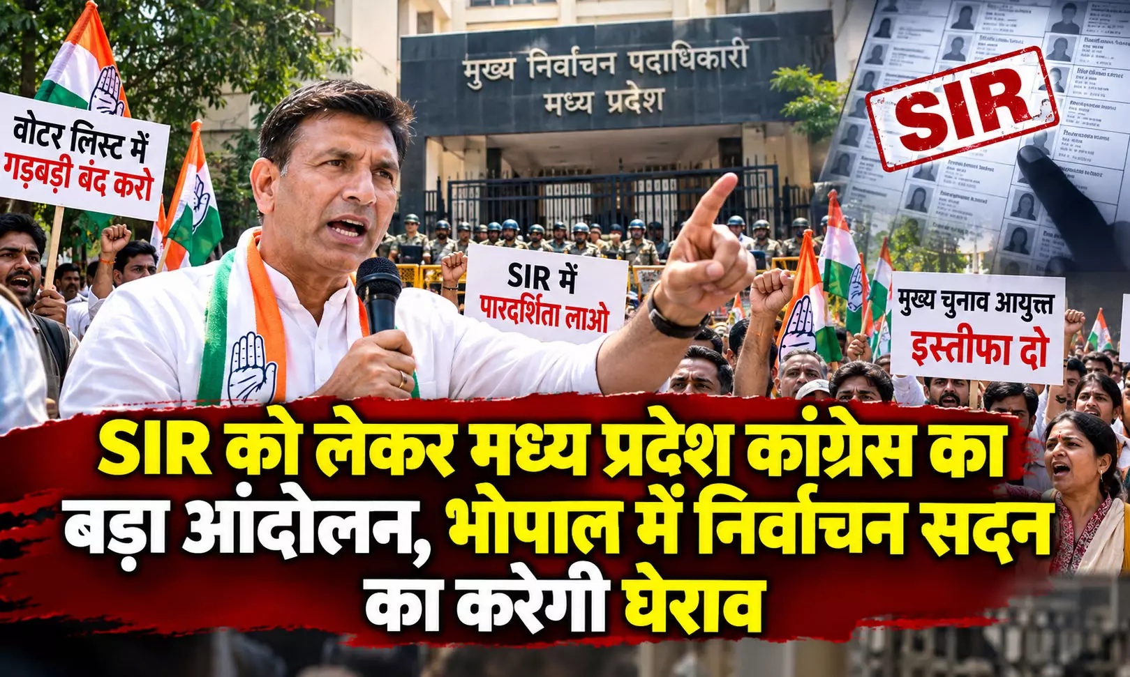 SIR को लेकर मध्य प्रदेश कांग्रेस का बड़ा आंदोलन, भोपाल में निर्वाचन सदन का करेगी घेराव SIR को लेकर मध्य प्रदेश कांग्रेस का बड़ा आंदोलन, भोपाल में निर्वाचन सदन का करेगी घेराव