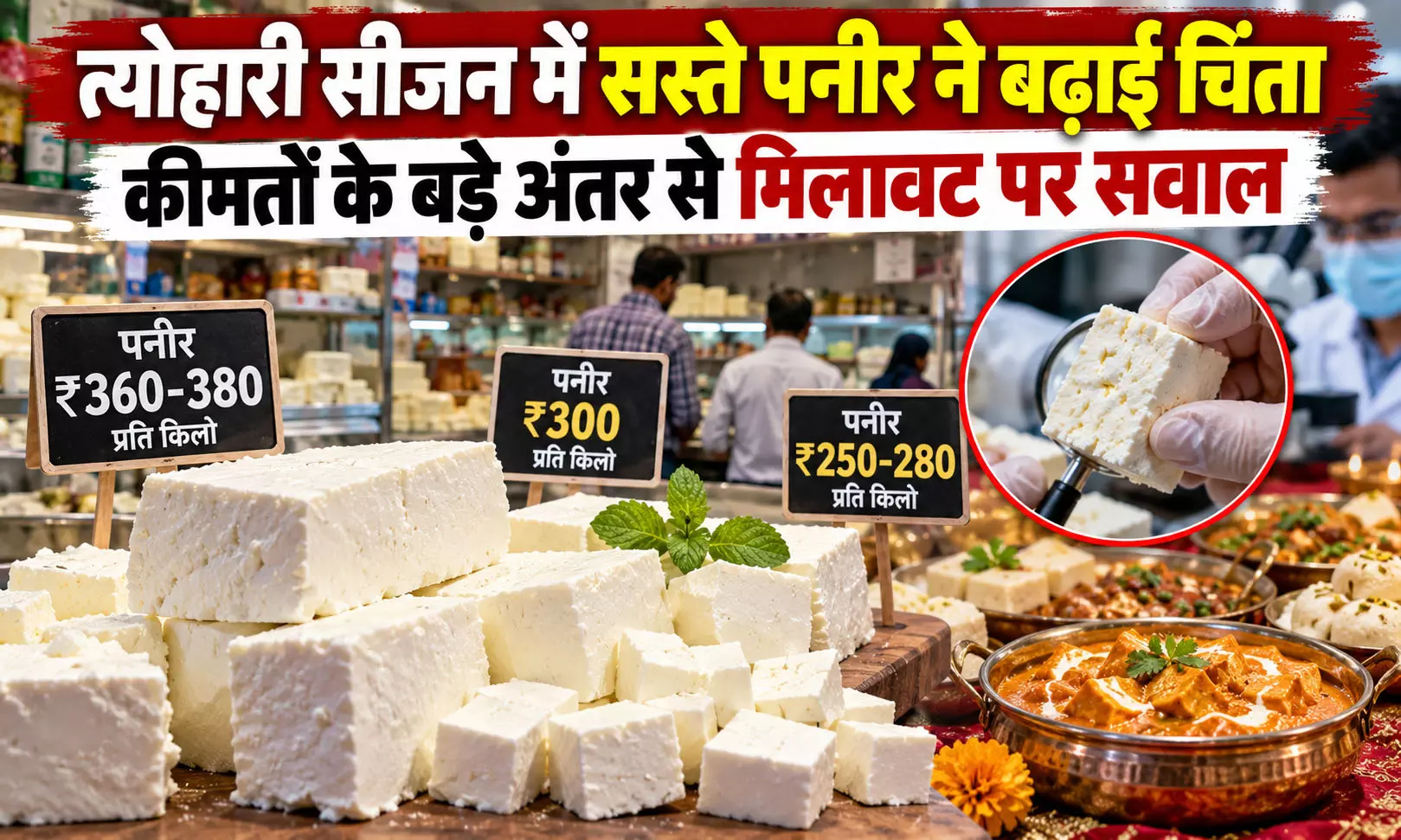 त्योहारी सीजन में सस्ते पनीर ने बढ़ाई चिंता, कीमतों के बड़े अंतर से मिलावट पर सवाल त्योहारी सीजन में सस्ते पनीर ने बढ़ाई चिंता, कीमतों के बड़े अंतर से मिलावट पर सवाल