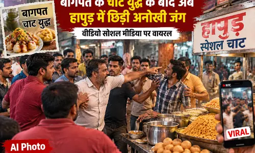 बागपत के चाट युद्ध के बाद अब हापुड़ में छिड़ी अनोखी जंग, वीडियो सोशल मीडिया पर वायरल बागपत के चाट युद्ध के बाद अब हापुड़ में छिड़ी अनोखी जंग, वीडियो सोशल मीडिया पर वायरल
