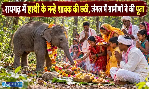 रायगढ़ में हाथी के नन्हे शावक की छठी, जंगल में ग्रामीणों ने की पूजा