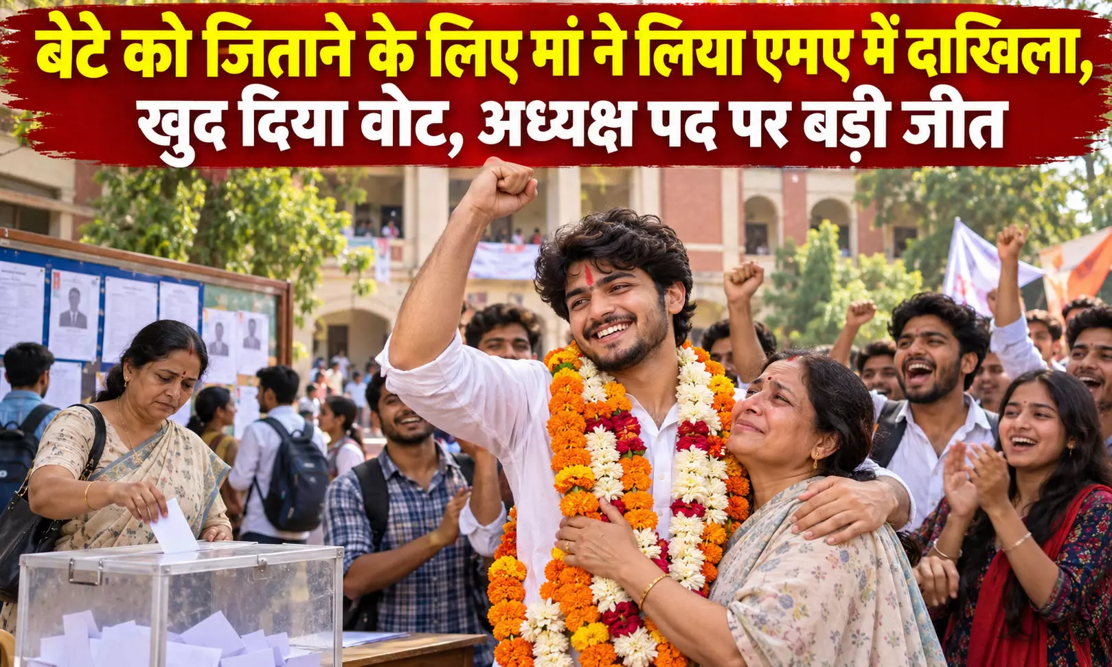 बेटे को जिताने के लिए मां ने लिया एमए में दाखिला, खुद दिया वोट, अध्यक्ष पद पर बड़ी जीत बेटे को जिताने के लिए मां ने लिया एमए में दाखिला, खुद दिया वोट, अध्यक्ष पद पर बड़ी जीत