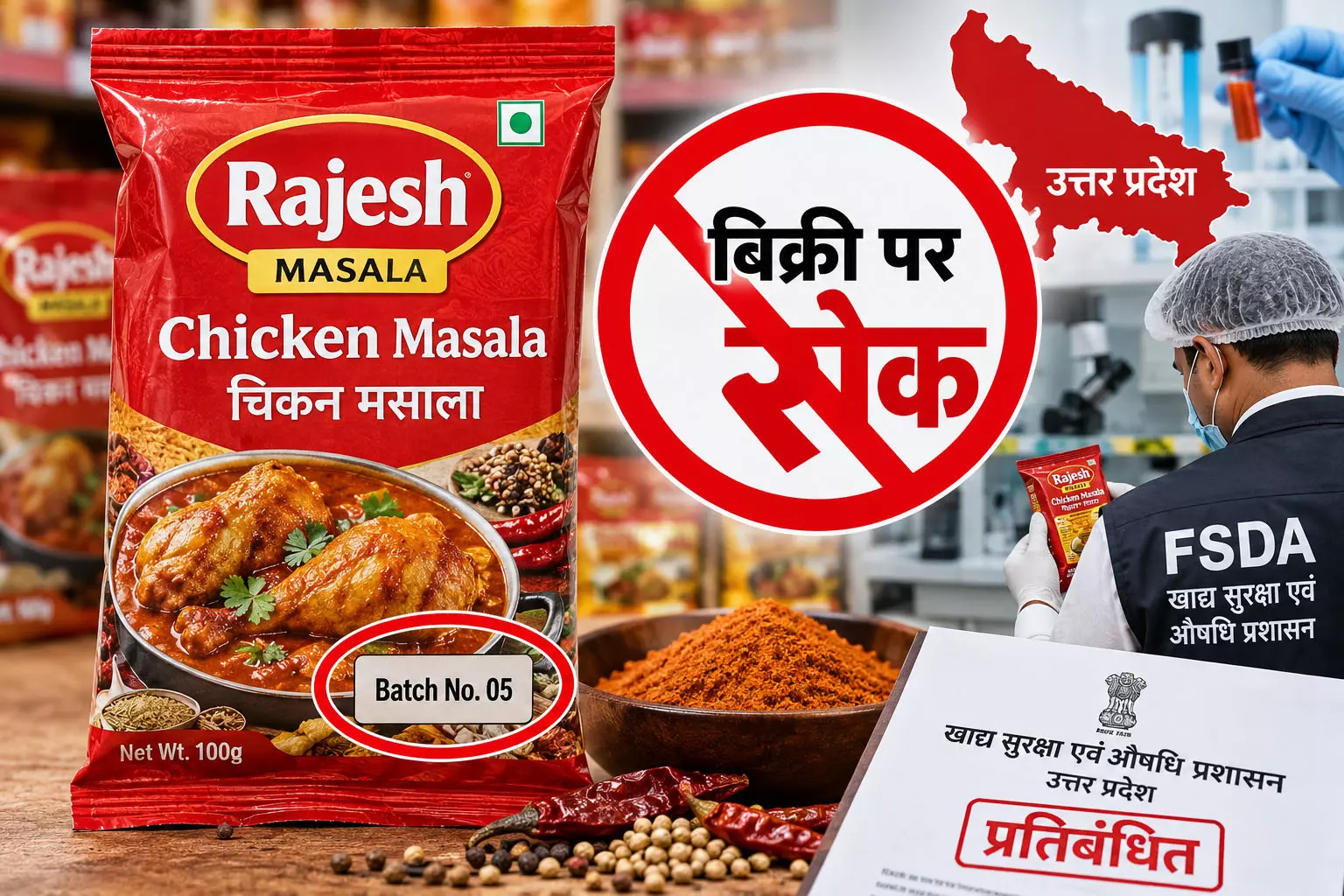 राजेश मसाला के चिकन मसाला बैच नंबर 05 की बिक्री पर यूपी में रोक राजेश मसाला के चिकन मसाला बैच नंबर 05 की बिक्री पर यूपी में रोक