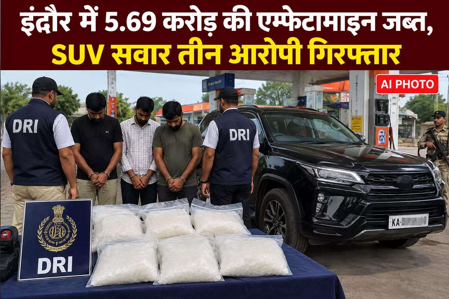 इंदौर में 5.69 करोड़ की एम्फेटामाइन जब्त, SUV सवार तीन आरोपी गिरफ्तार इंदौर में 5.69 करोड़ की एम्फेटामाइन जब्त, SUV सवार तीन आरोपी गिरफ्तार