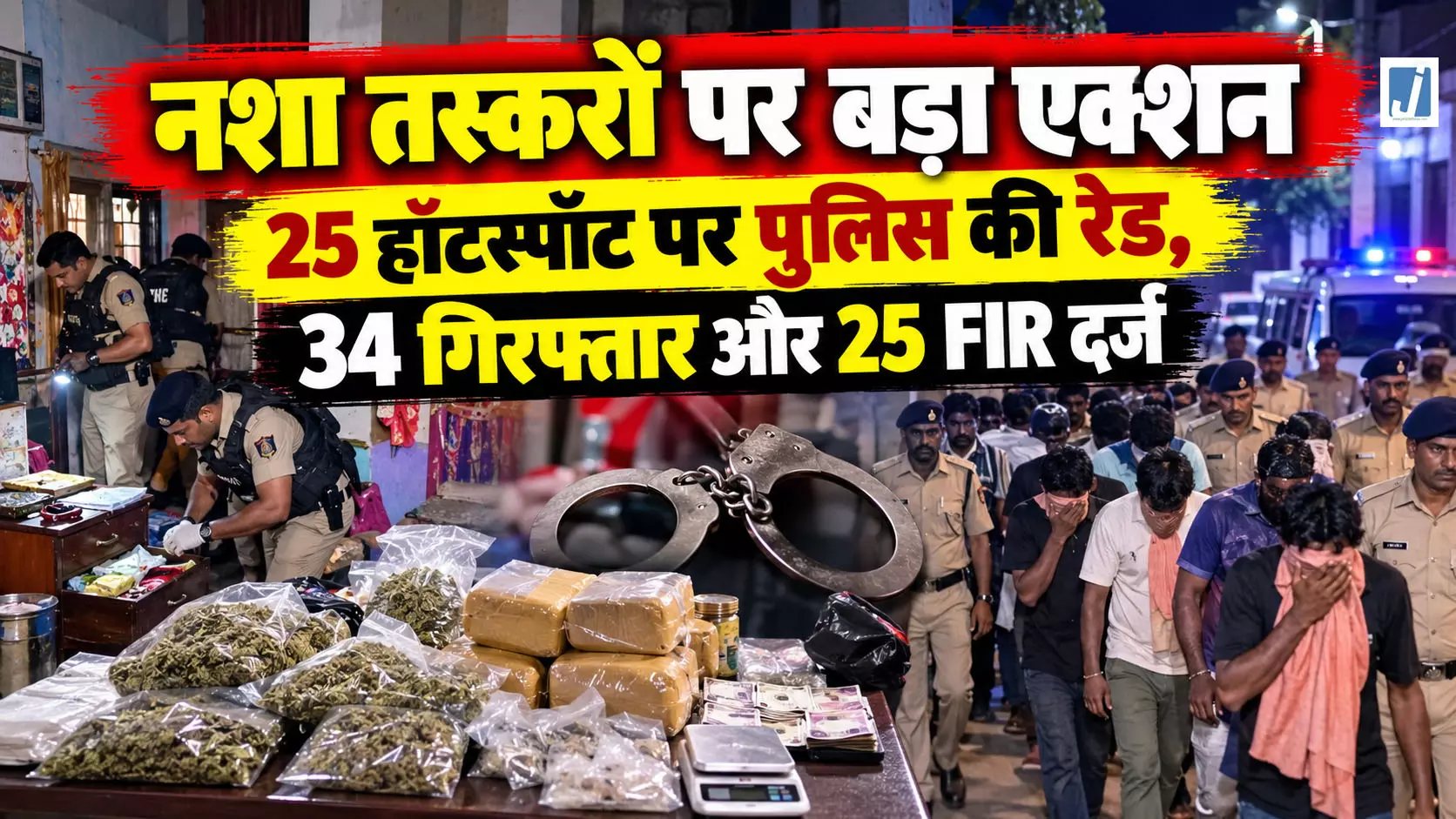 नशा तस्करों पर बड़ा एक्शन, 25 हॉटस्पॉट पर पुलिस की रेड, 34 गिरफ्तार और 25 FIR दर्ज नशा तस्करों पर बड़ा एक्शन, 25 हॉटस्पॉट पर पुलिस की रेड, 34 गिरफ्तार और 25 FIR दर्ज