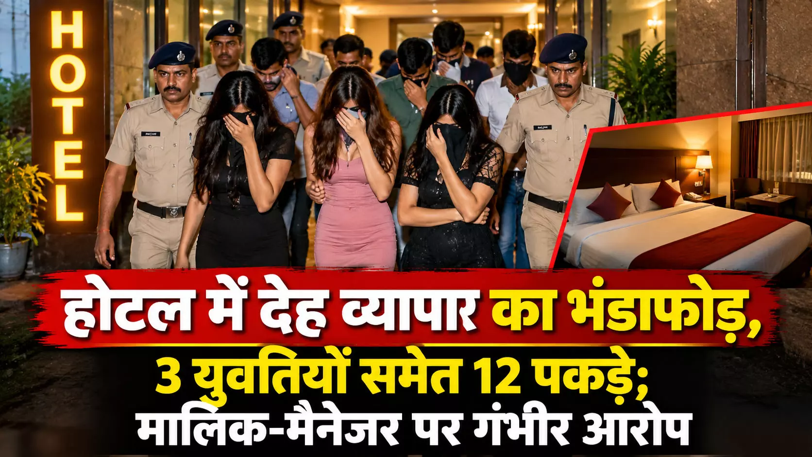 होटल में देह व्यापार का भंडाफोड़, 3 युवतियों समेत 12 पकड़े; मालिक-मैनेजर पर गंभीर आरोप होटल में देह व्यापार का भंडाफोड़, 3 युवतियों समेत 12 पकड़े; मालिक-मैनेजर पर गंभीर आरोप