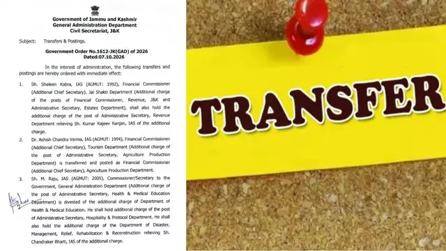 जम्मू-कश्मीर प्रशासन में बड़ा फेरबदल, 49 IAS-JKAS अधिकारियों के तबादले जम्मू-कश्मीर प्रशासन में बड़ा फेरबदल, 49 IAS-JKAS अधिकारियों के तबादले