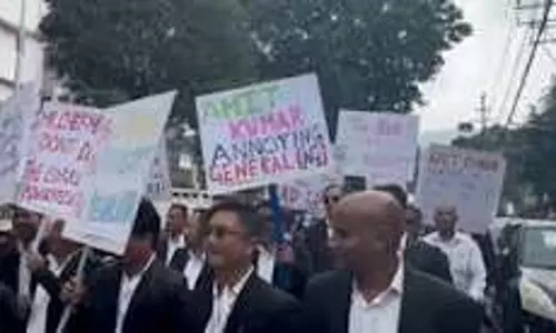 वकीलों का विरोध प्रदर्शन उग्र: AG अमित कुमार को हटाने की मांग वकीलों का विरोध प्रदर्शन उग्र: AG अमित कुमार को हटाने की मांग