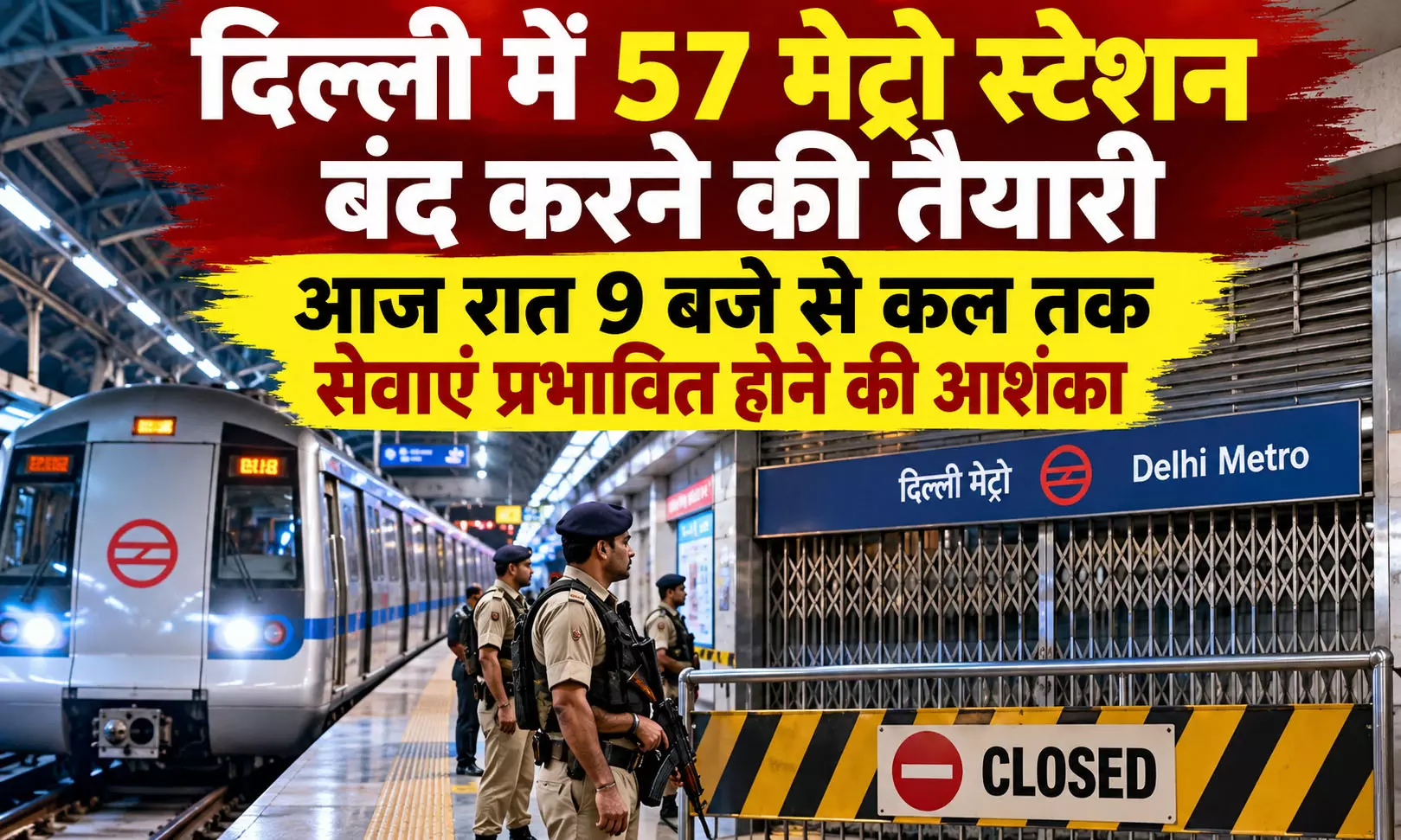 दिल्ली में 57 मेट्रो स्टेशन बंद करने की तैयारी, आज रात 9 बजे से कल तक सेवाएं प्रभावित होने की आशंका दिल्ली में 57 मेट्रो स्टेशन बंद करने की तैयारी, आज रात 9 बजे से कल तक सेवाएं प्रभावित होने की आशंका